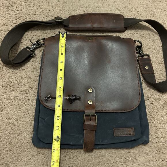 Della Q Dealer Maker Messenger Bag Leather Canvas Adjustable Strap Brown Blue main image 8